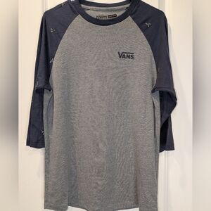 Vans Raglan Baseball Tee Medium Gray Navy Graphic Sleeve Shirt